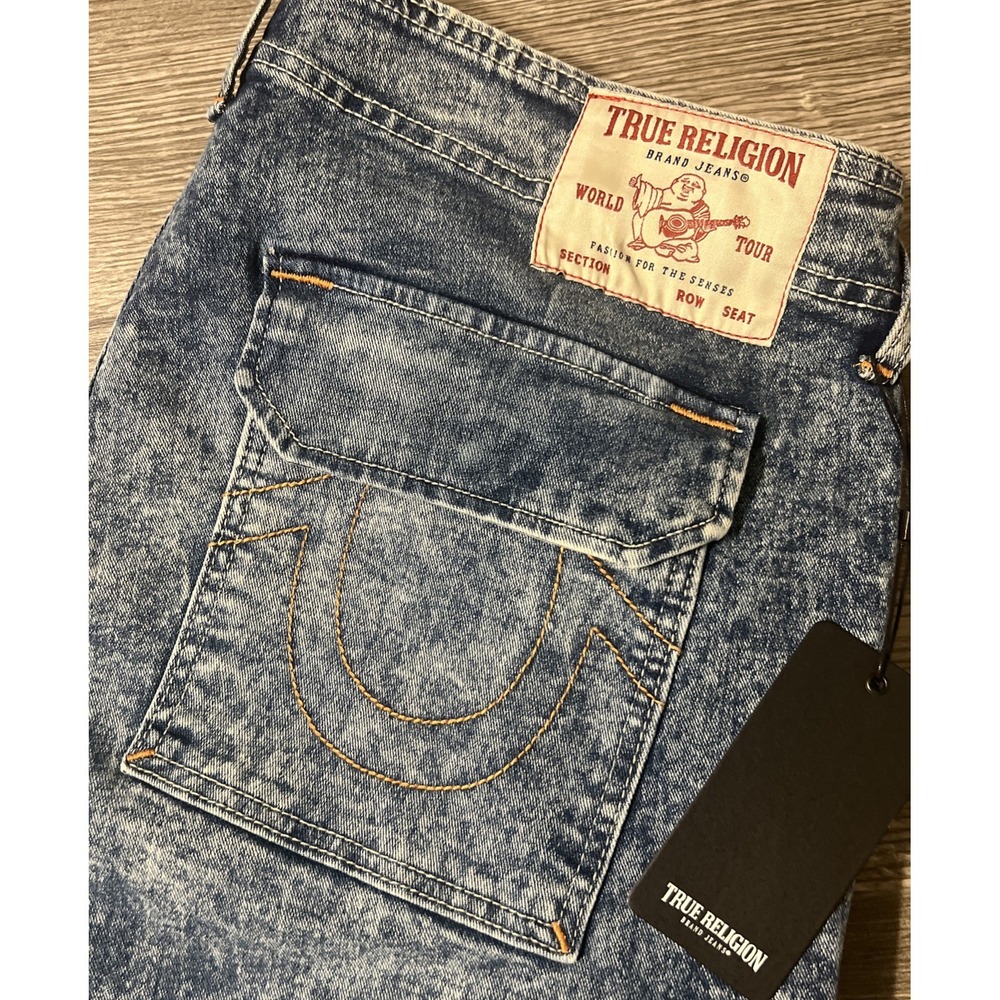 True Religion Medium Acid Wash Cargo Tapered Leg Blue Jeans Size 36 (38x33) NWT